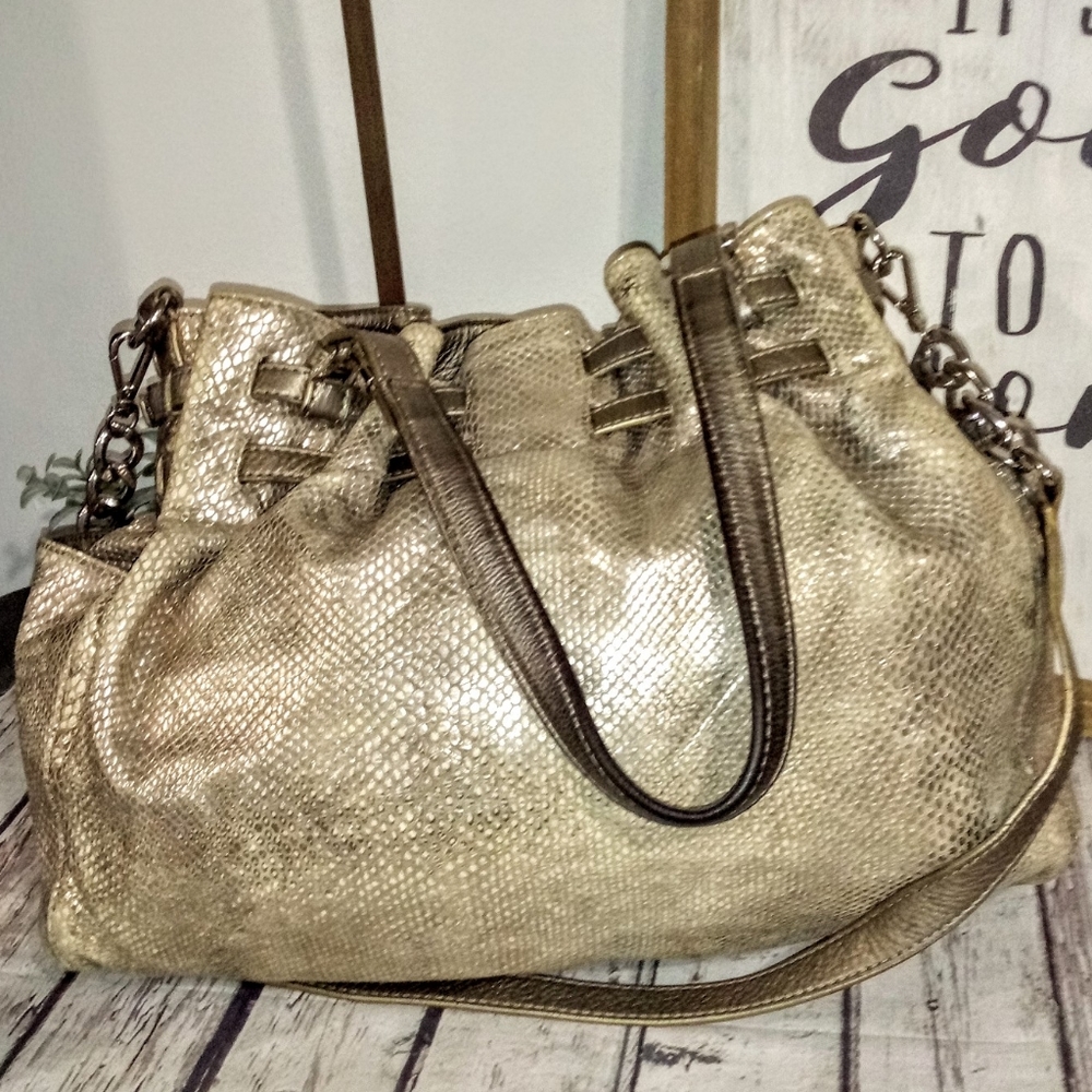 Michael Kors Mk Edie Metallic Gold Python Leather Cha… Gem